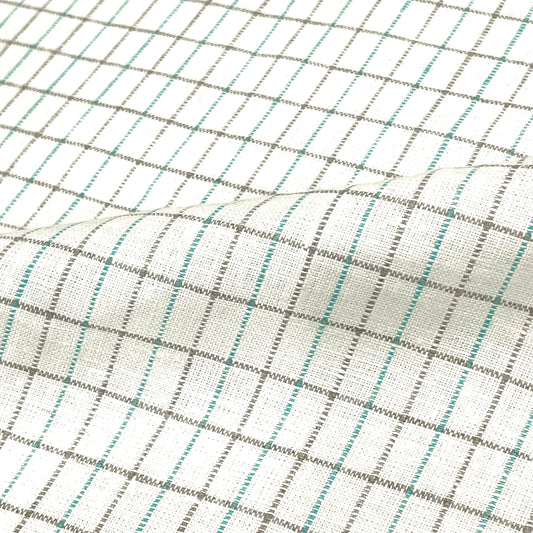 Checker Beige & Green 100% Natural Linen Fabric By The Yard/CL1081 - Classic & Modern Home