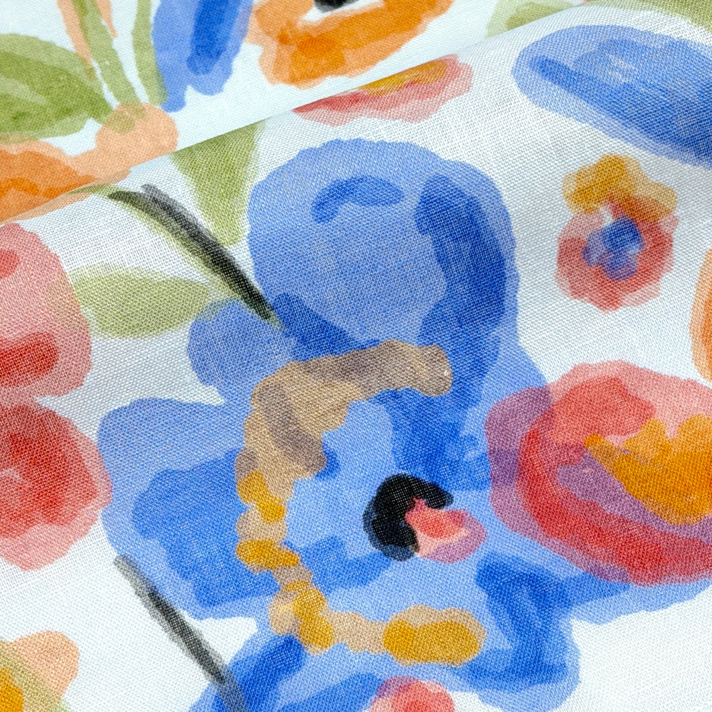 Aqua Floral Handkerchief Lightweight 100% Linen Fabric by the Yard, 57"Width, CL1110