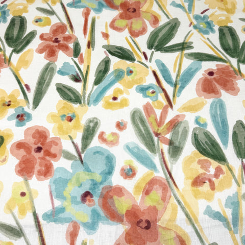 Aqua Floral Handkerchief Lightweight 100% Linen Fabric by the Yard/57" Width/CL1110