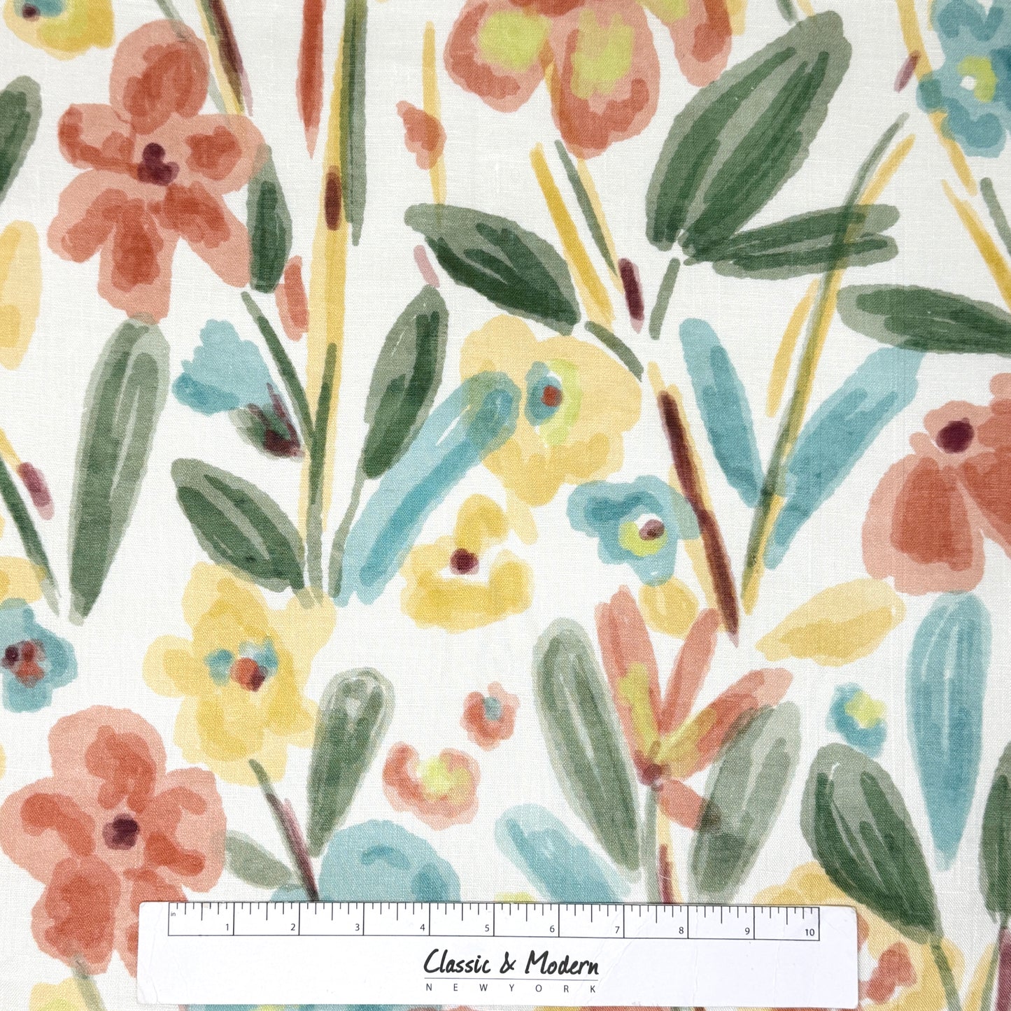 Aqua Floral Handkerchief Lightweight 100% Linen Fabric by the Yard, 57"Width, CL1110