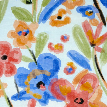 Aqua Floral Handkerchief Lightweight 100% Linen Flat Roman Shade, CL1110