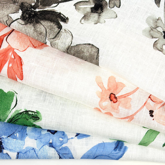 Ripples of bloom floral Handkerchief Light Weight 100% Linen Fabric By The Yard | 57"Width | CL1112