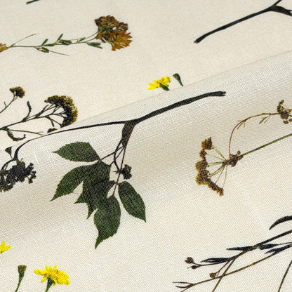 Bloom Plant Garden Print 100% Lightweight Linen Fabric by the Yard, 57"Width, CL1106