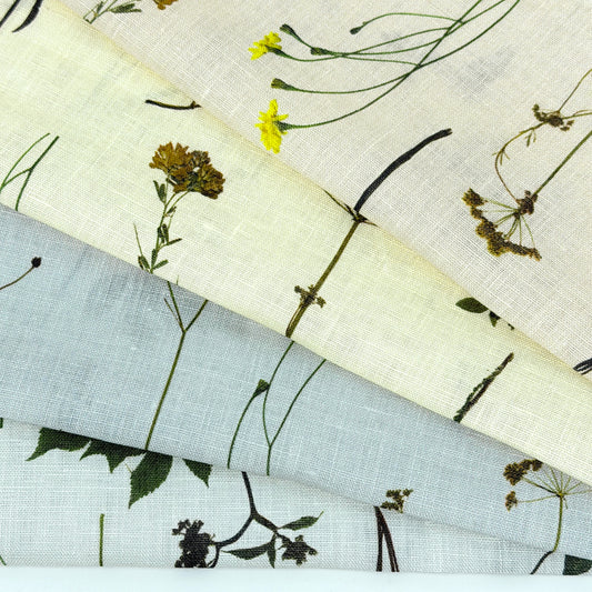 Bloom Plant Garden Print 100% Lightweight Linen Fabric by the Yard | 57"Width | CL1106