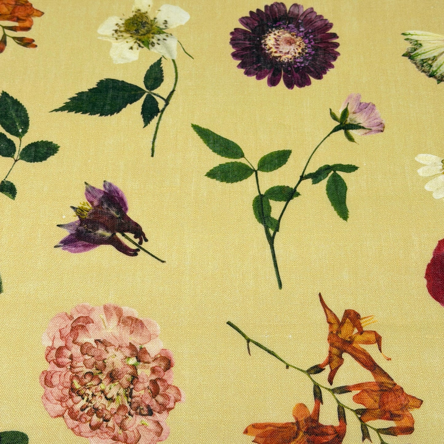 Floral Plants Handkerchief Light Weight 100% Linen Fabric By The Yard, 58"Width, CL1109