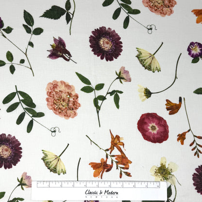 Floral Plants Handkerchief Light Weight 100% Linen Fabric By The Yard, 58"Width, CL1109