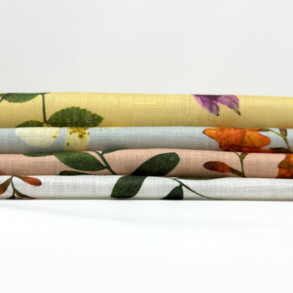 Floral Plants Handkerchief Light Weight 100% Linen Fabric By The Yard, 58"Width, CL1109