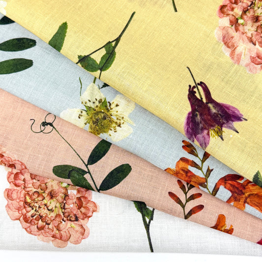 Floral Plants Handkerchief Light Weight 100% Linen Fabric By The Yard | 58"Width | CL1109