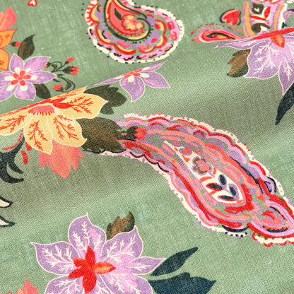 Paisley Floral Handkerchief Light Weight 100% Linen Fabric By The Yard, 57"Width, CL1107