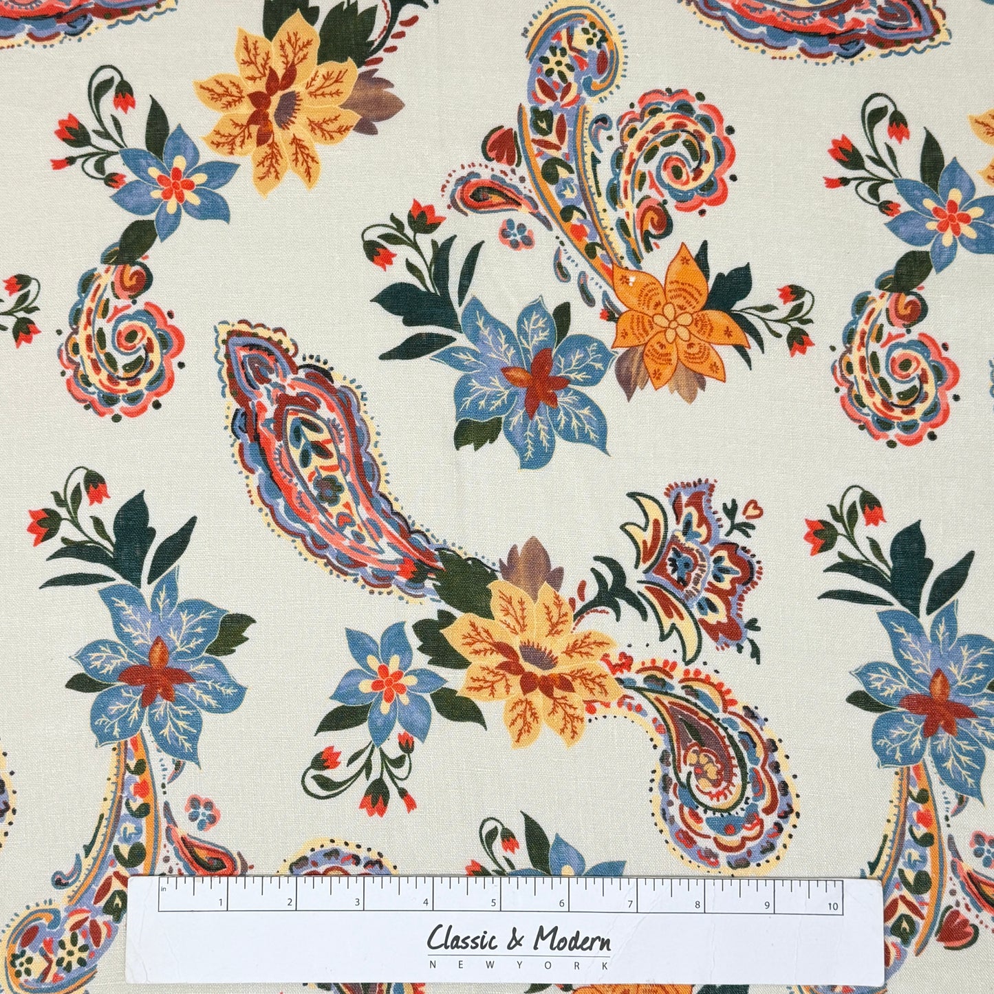 Paisley Floral Handkerchief Light Weight 100% Linen Fabric By The Yard, 57"Width, CL1107
