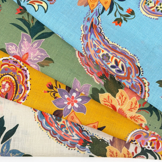 Paisley Floral Handkerchief Light Weight 100% Linen Fabric By The Yard | 57"Width | CL1107