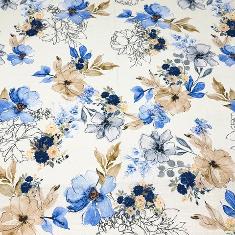 Flowing Floral Print Linen Blend Fabric by the Yard/54" Width/CL1145