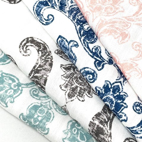 French Floral Damask Digital Print Faux Linen Fabric / 110" Width / CL1091