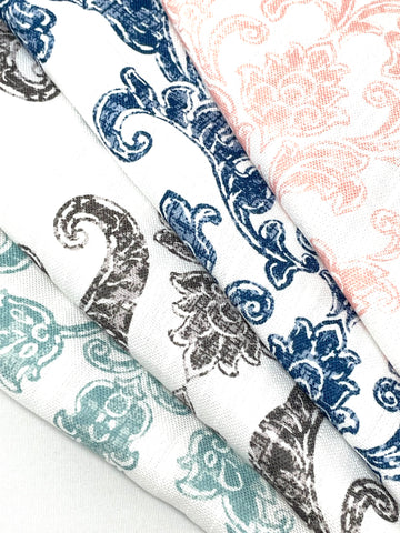 Aqua floral Handkerchief Light Weight 100% Linen Fabric By The Yard, Dress, Skirt, Pant, Curtain, Drapery, Table Top, 57" Width/CL1110