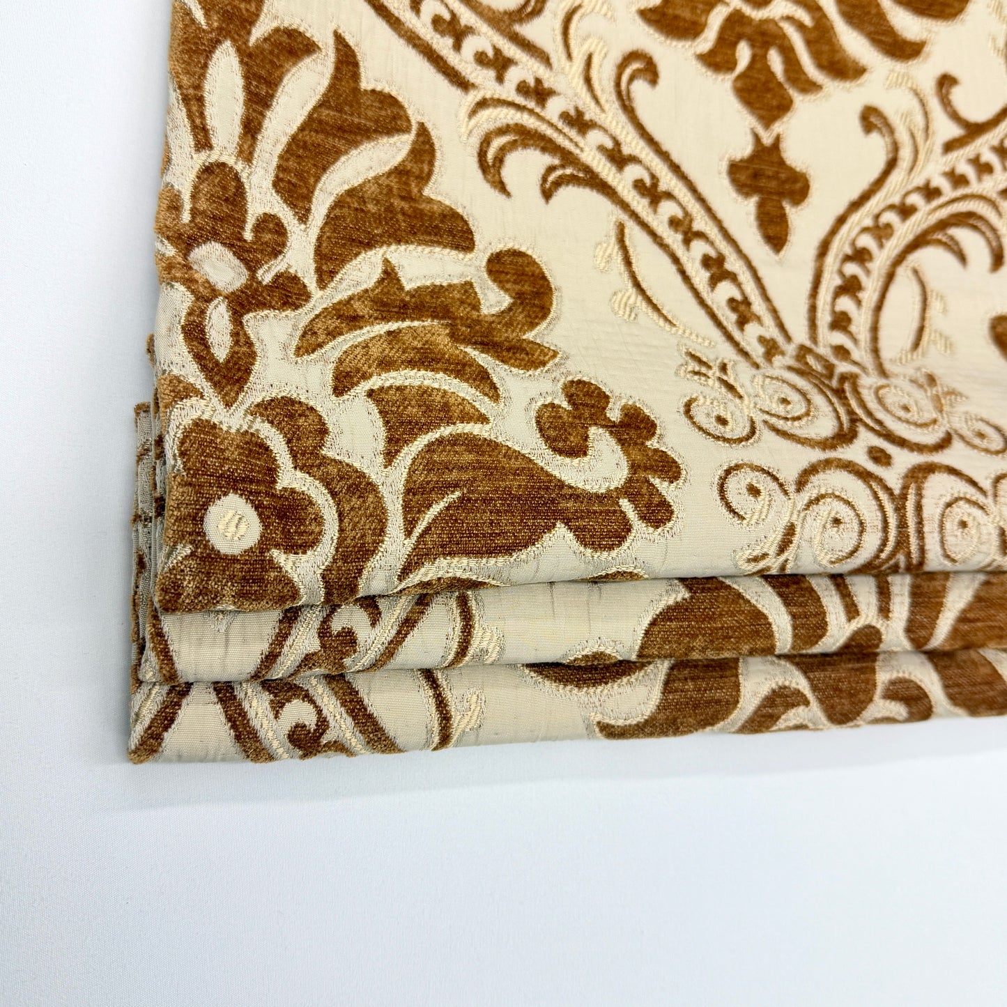 Gold Brown Velvet Jacquard Flat Roman Shade, CL1194