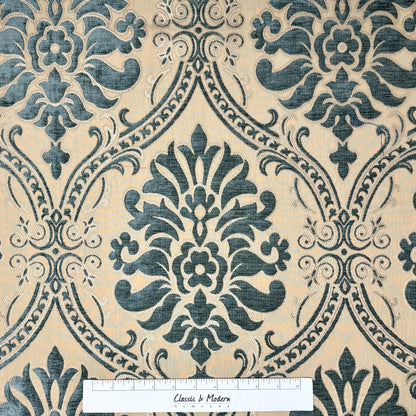 Gold Brown Velvet Jacquard Flat Roman Shade, CL1194