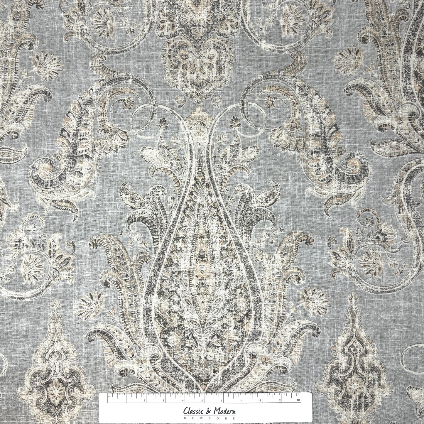 Vintage Damask Grey Linen Custom Flat Roman Shade/CL1188 - Classic & Modern Home