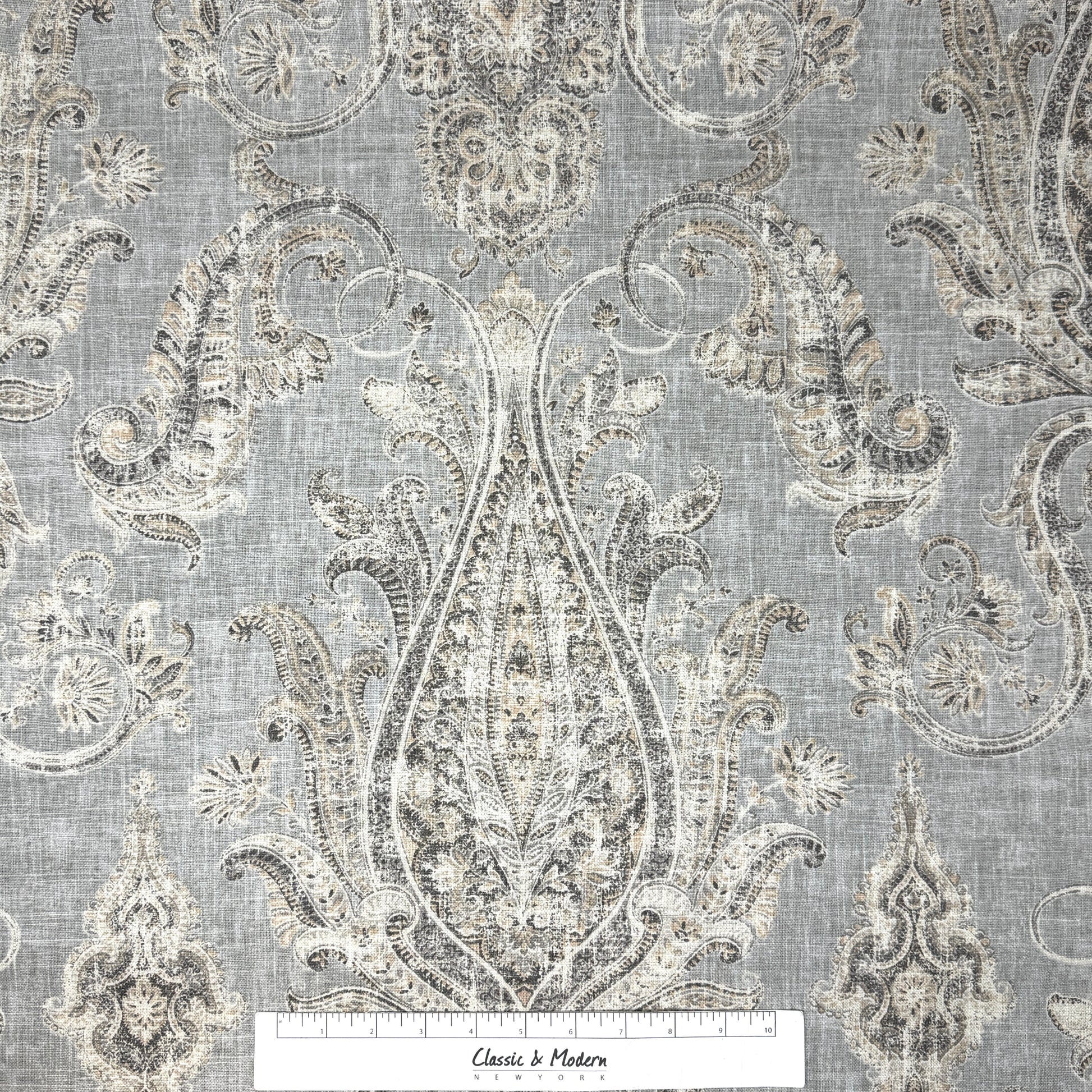 Vintage Damask Grey Linen Custom Flat Roman Shade/CL1188 - Classic & Modern Home