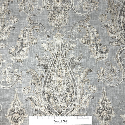 Vintage Damask Grey Linen Custom Flat Roman Shade/CL1188 - Classic & Modern Home