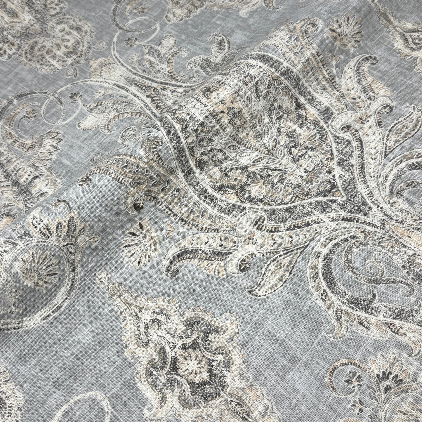 Vintage Damask Grey Linen Custom Flat Roman Shade/CL1188 - Classic & Modern Home