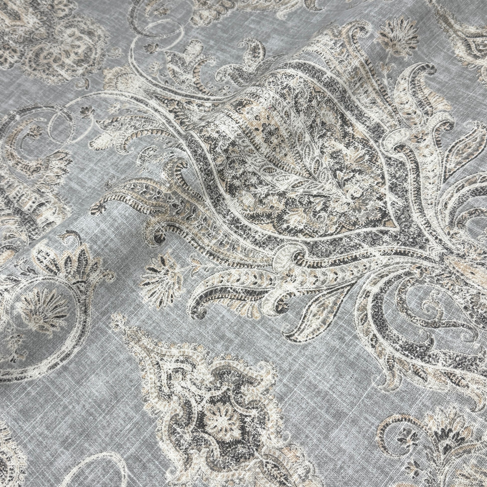 Vintage Damask Grey Linen Custom Flat Roman Shade/CL1188 - Classic & Modern Home