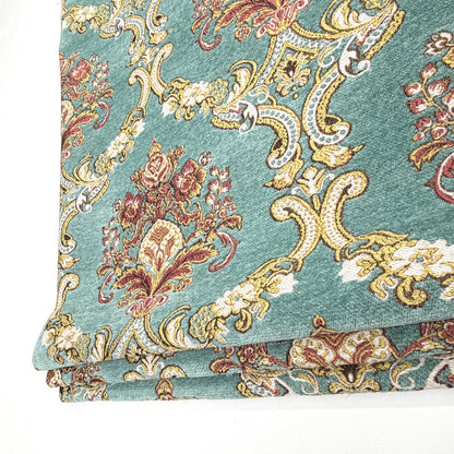 Sage Floral Damask Velvet Classic Relaxed Roman Shade, CL1195