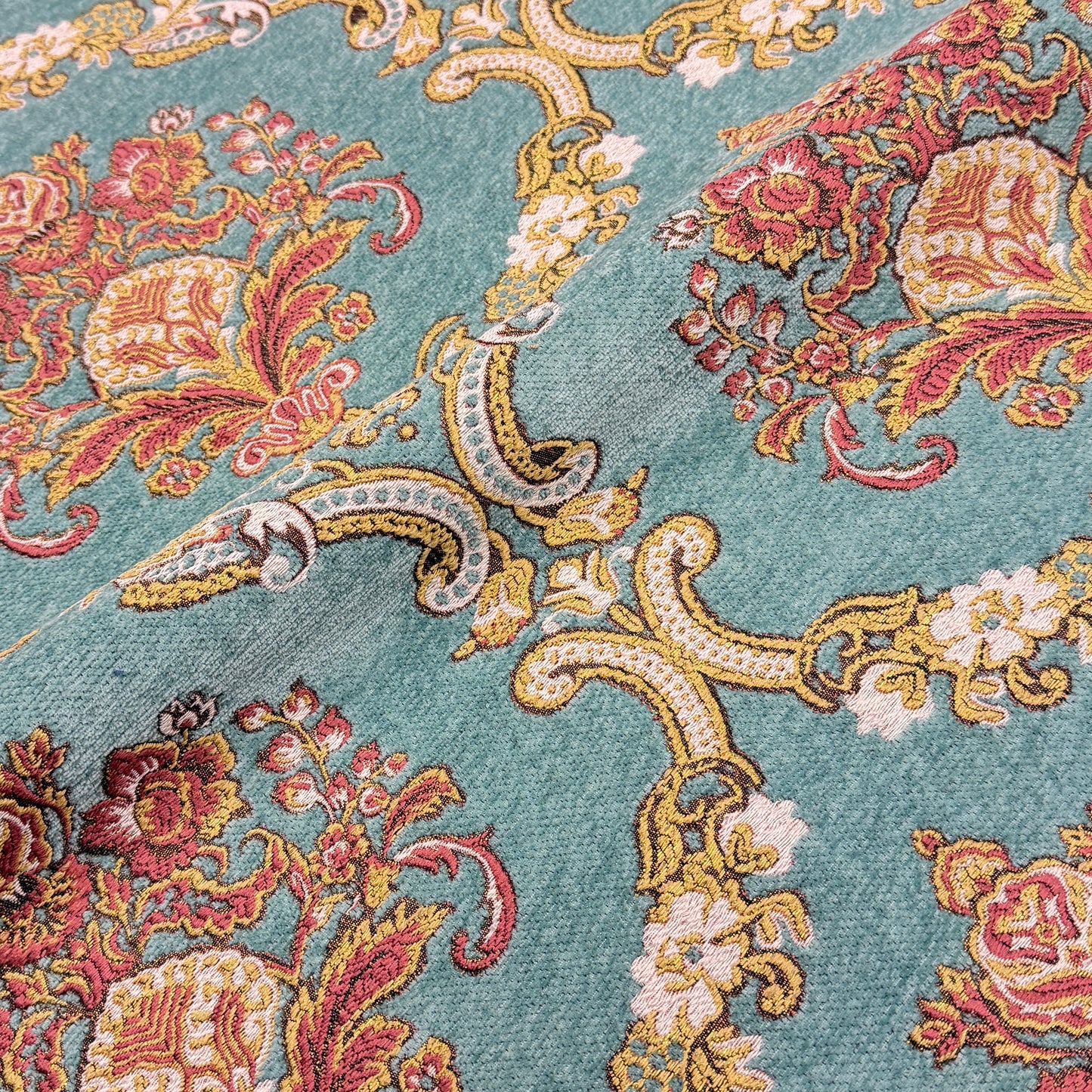 Sage Floral Damask Velvet Classic Relaxed Roman Shade, CL1195