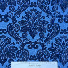 Navy Damask Velvet Classic Flat Roman Shade/CL1196