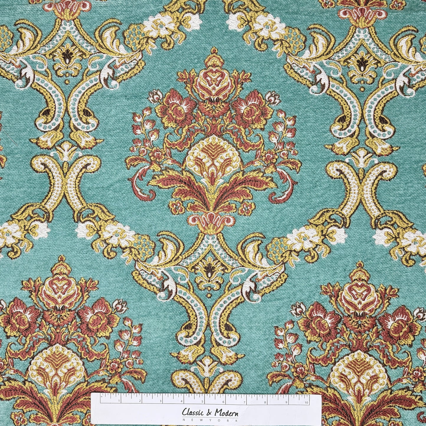 Sage Floral Damask Velvet Classic Relaxed Roman Shade, CL1195