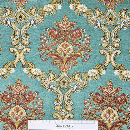 Sage Floral Damask Velvet Classic Relaxed Roman Shade, CL1195