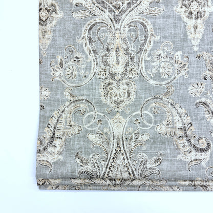 Vintage Damask Grey Linen Custom Flat Roman Shade/CL1188 - Classic & Modern Home