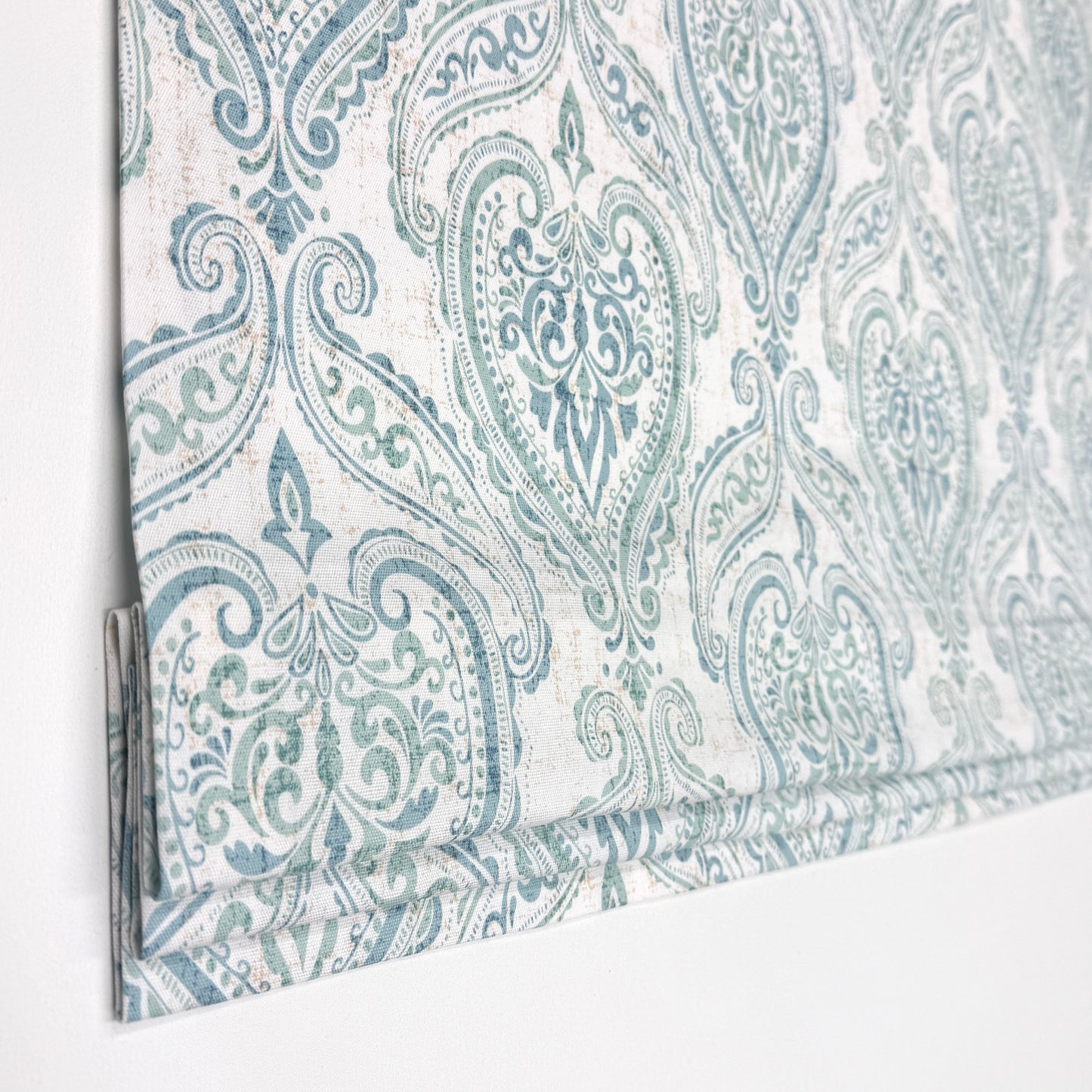 Damask Floral Ciel Cotton Duck Flat Roman Shade, CL1200