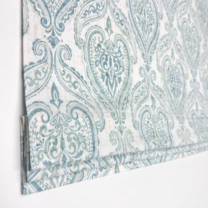 Damask Floral Ciel Cotton Duck Flat Roman Shade, CL1200