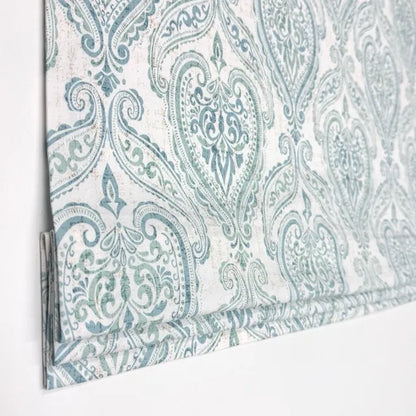 Damask Floral Ciel Cotton Duck Flat Roman Shade, CL1200