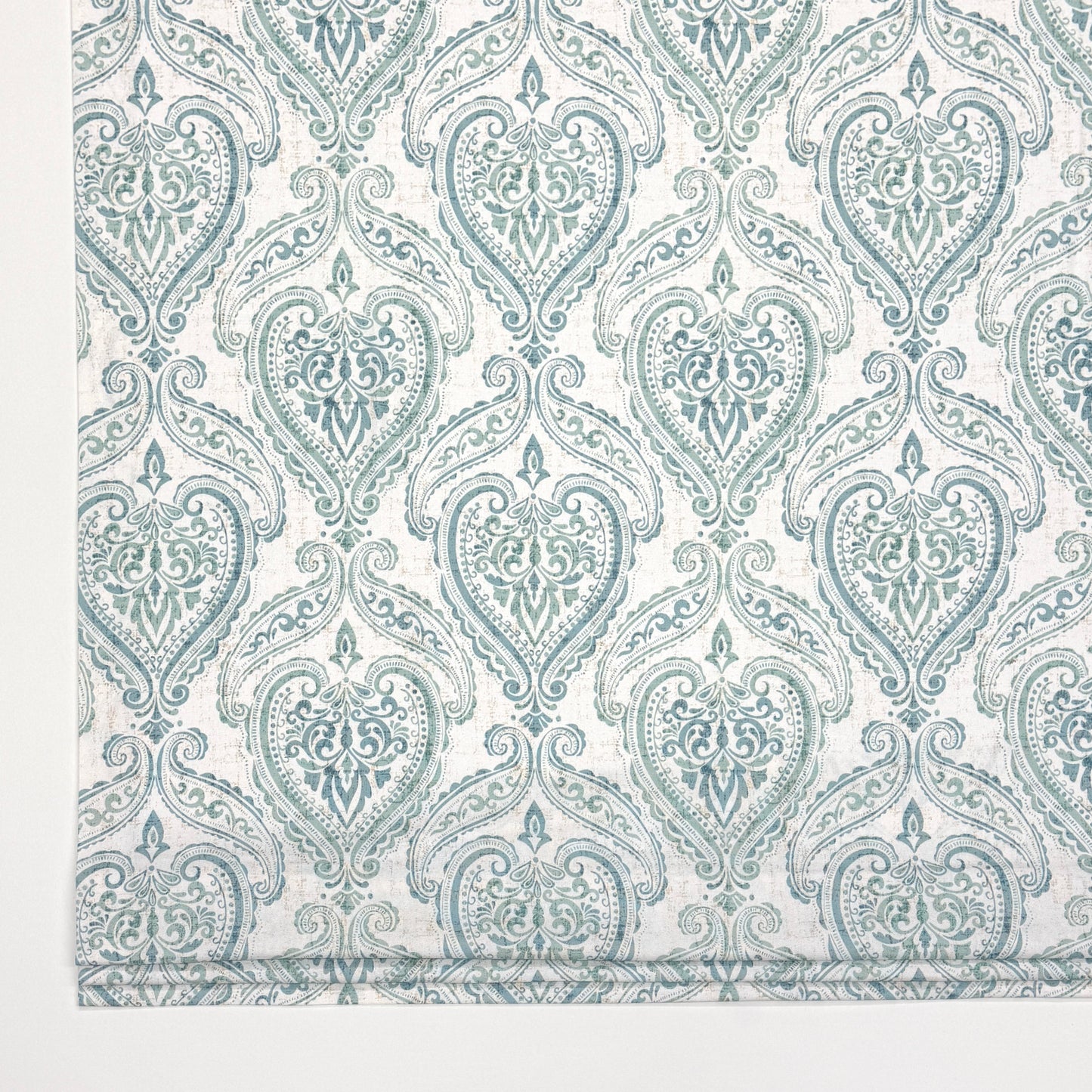 Damask Floral Ciel Cotton Duck Flat Roman Shade, CL1200