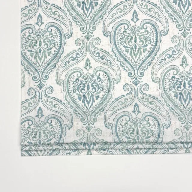 Damask Floral Ciel Cotton Duck Flat Roman Shade, CL1200