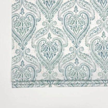 Damask Floral Ciel Cotton Duck Flat Roman Shade, CL1200