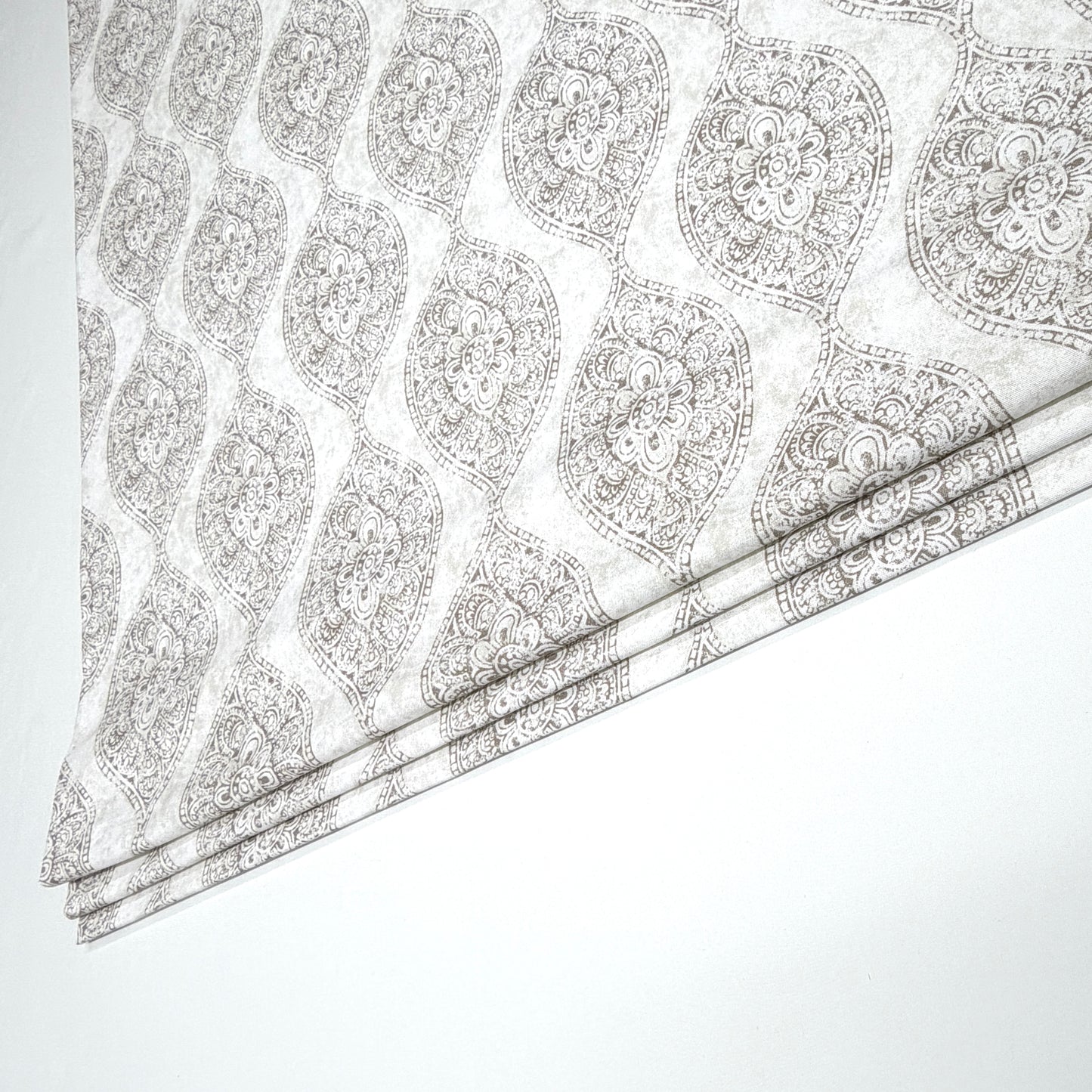 Damask Floral Gray Cotton Duck Flat Roman Shade, CL1201