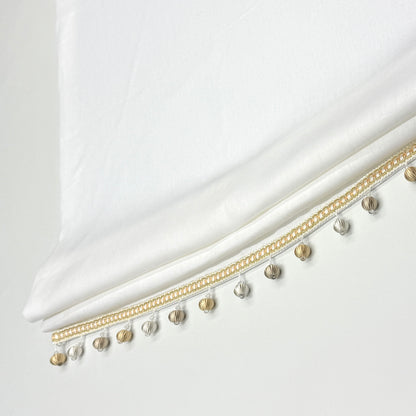 White Linen Relaxed Roman Shade with Multi Color Beaded Trim, Blackout option, CL1010 - Classic & Modern Home