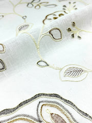 Embroidery Floral Ivory Linen Blend Flat Roman Shade/CL1011
