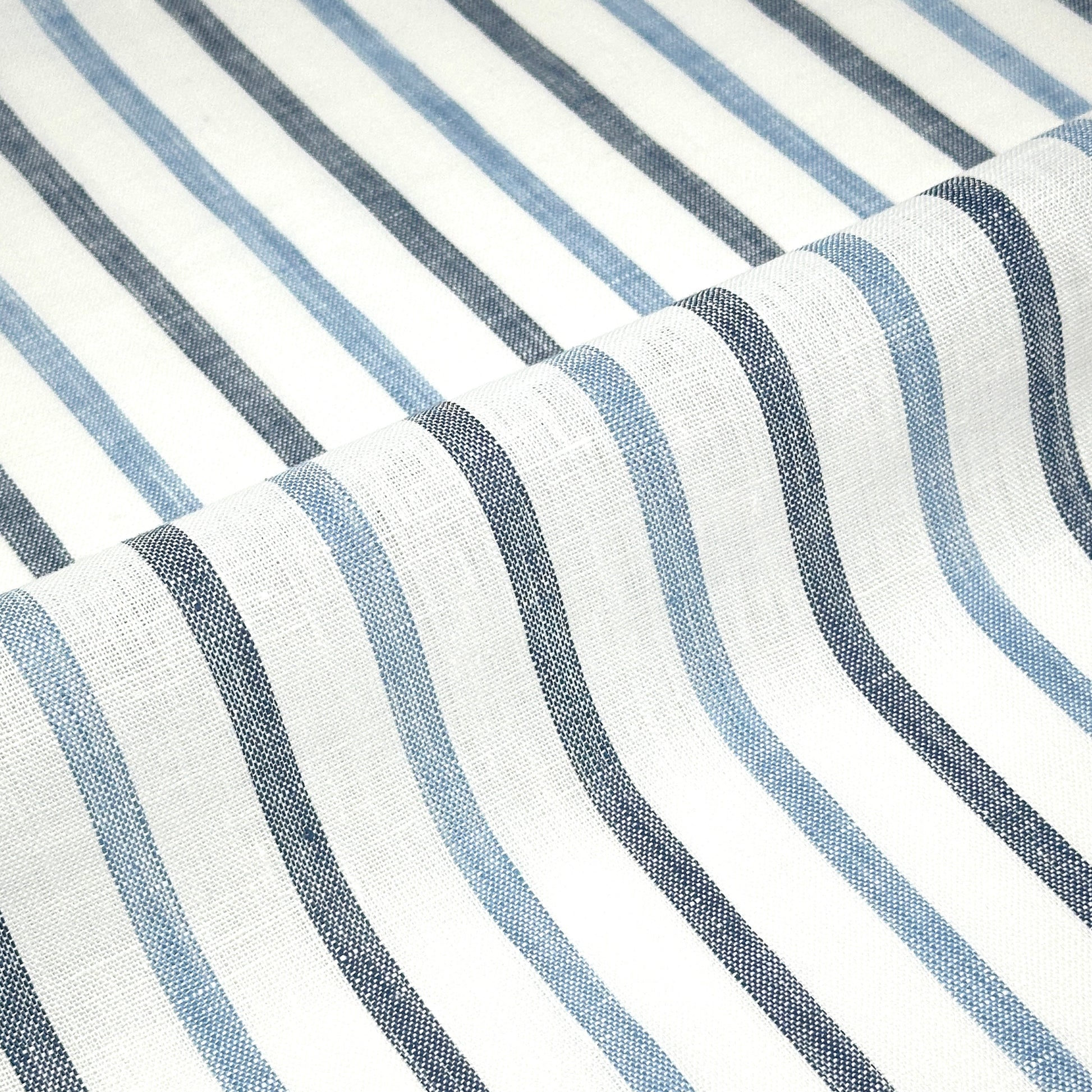 Blue Grey Striped 100% Natural Linen Flat Relaxed Casual Roman Shade/CL1046 - Classic & Modern Home