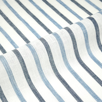 Blue Grey Striped 100% Natural Linen Flat Relaxed Casual Roman Shade/CL1046 - Classic & Modern Home
