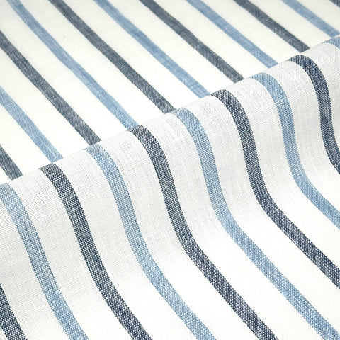 Blue Grey Striped 100% Natural Linen Flat Relaxed Casual Roman Shade/CL1046