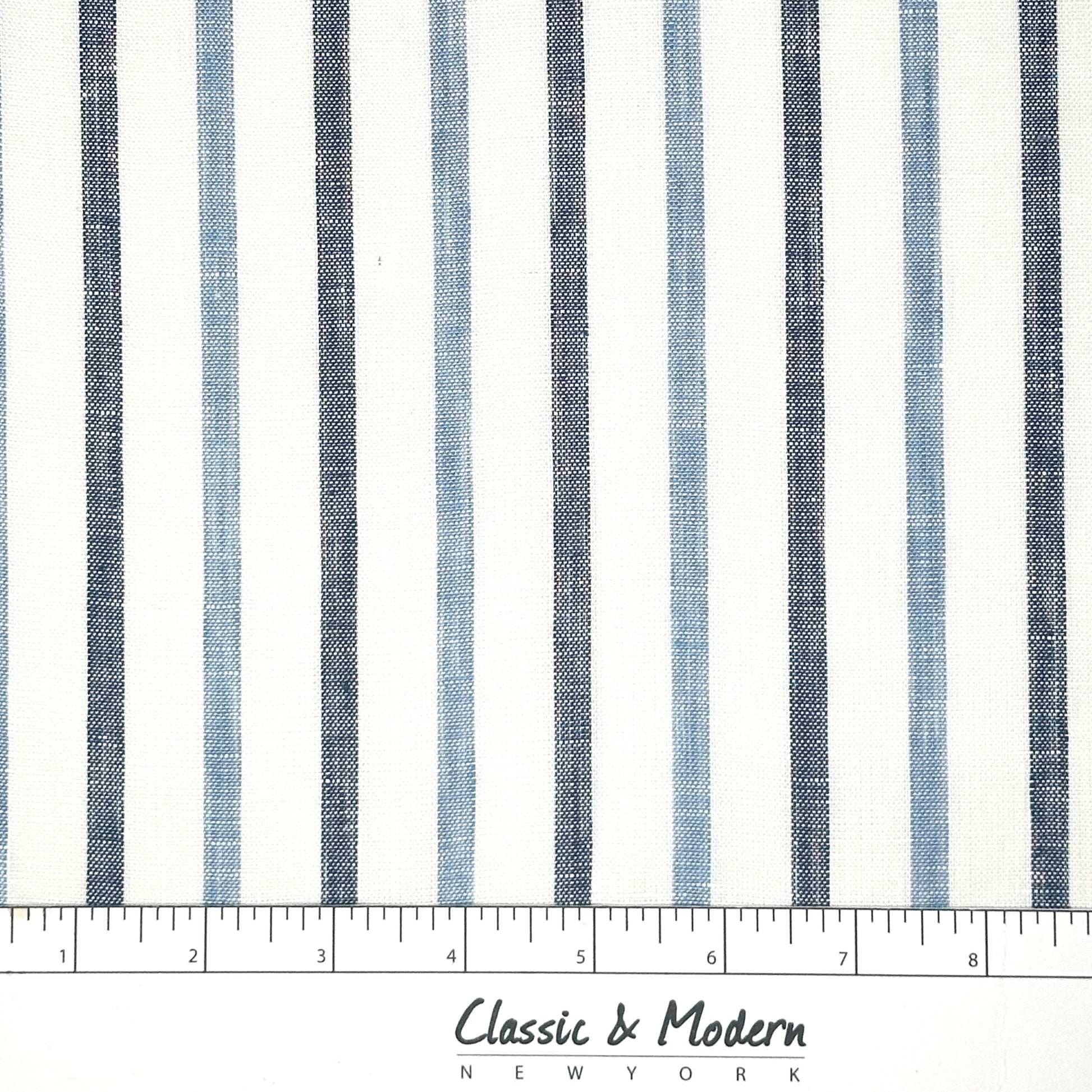 Blue Grey Striped 100% Natural Linen Flat Relaxed Casual Roman Shade/CL1046 - Classic & Modern Home