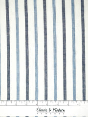 Blue Grey Striped 100% Natural Linen Fabric By The Yard / 53" Width / CL1046