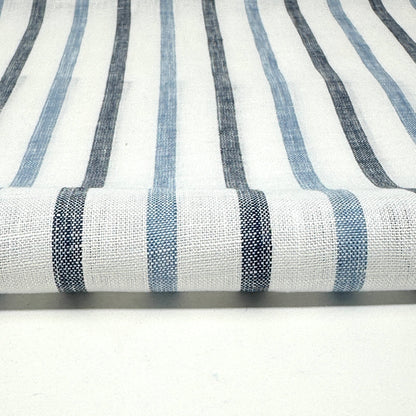 Blue Grey Striped 100% Natural Linen Flat Relaxed Casual Roman Shade/CL1046 - Classic & Modern Home