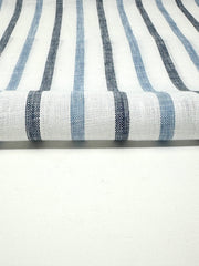 Blue Grey Striped 100% Natural Linen Fabric By The Yard / 53" Width / CL1046