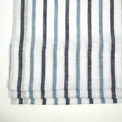 Blue Grey Striped 100% Natural Linen Flat Relaxed Casual Roman Shade/CL1046 - Classic & Modern Home