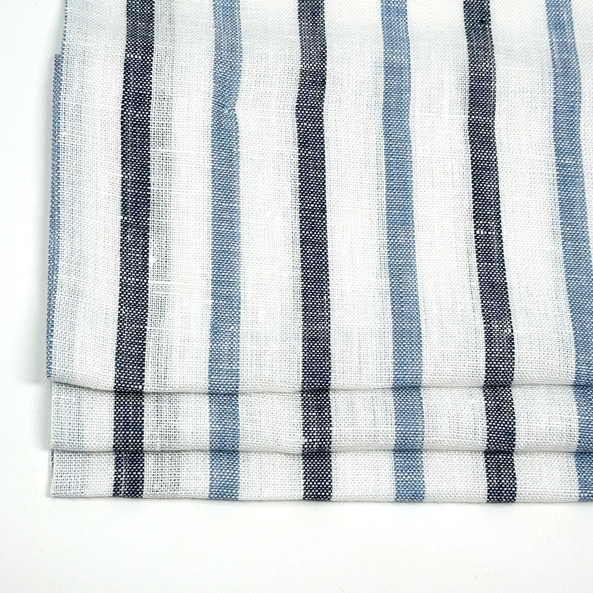 Blue Grey Striped 100% Natural Linen Flat Relaxed Casual Roman Shade/CL1046 - Classic & Modern Home