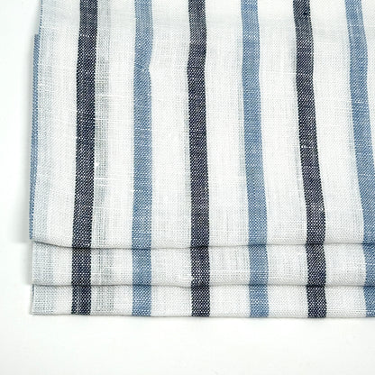 Blue Grey Striped 100% Natural Linen Flat Relaxed Casual Roman Shade/CL1046 - Classic & Modern Home